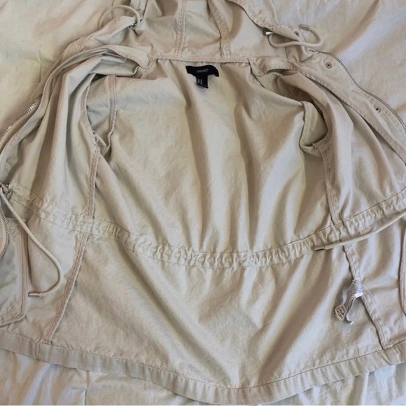 F21 Oatmeal Cream Neutral Beige Anorak Utility Cotton Jacket Size Medium - Picture 4 of 10